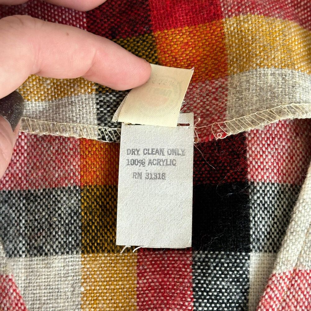 1970’s Plaid Vest Union Made Button Up V-Neck Unisex Red Black White Waist Tie - Picture 5 of 6